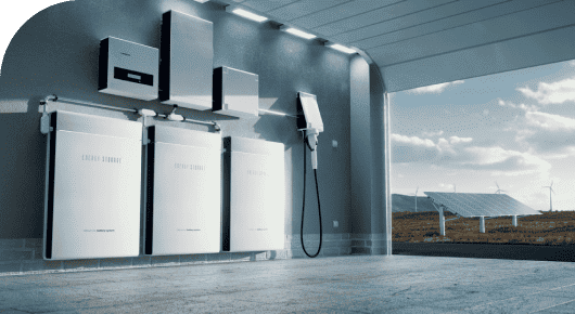 Home battery storage unit connected to solar panels